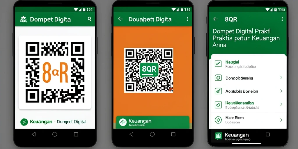 Antarmuka pengguna 8QR menunjukkan fitur Dompet Digital yang lengkap dan modern.
