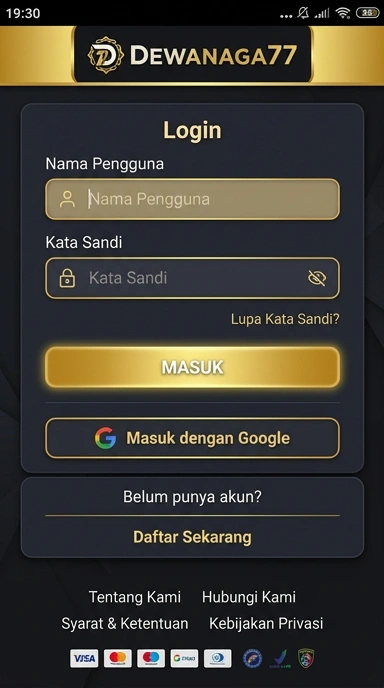 Tampilan halaman login dewanaga77